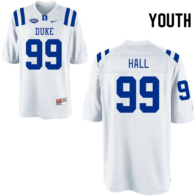 Youth #99 Aaron Hall Duke Blue Devils College Football Jerseys Stitched-White